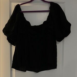 ARULA Elegant Black Blouse with center floral appliqué